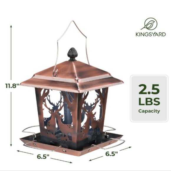 Copper Color Lantern Style Bird Feeder for Outdoors - Wild Bird Hopper Feeder - Picture 2 of 9